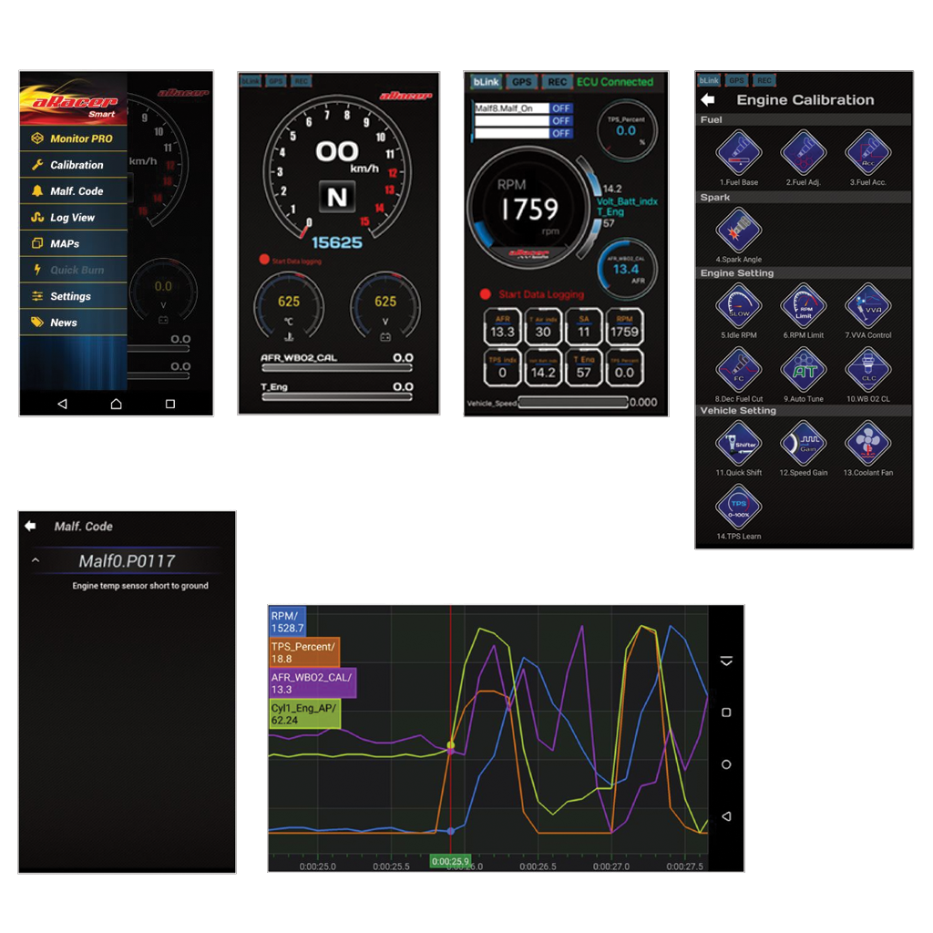 aRacer RC mini 5 - Zuma 125 App Screens