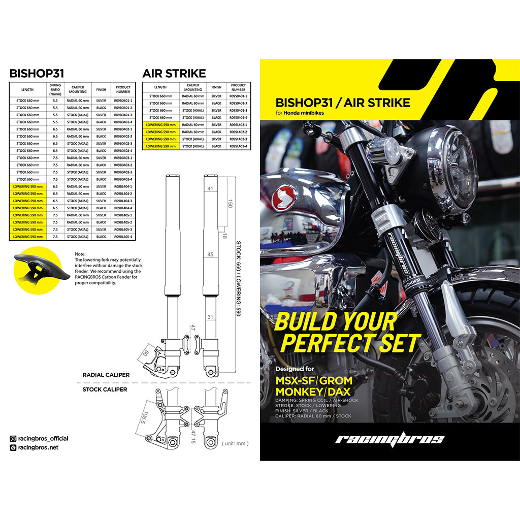 RacingBros BISHOP 31 Full Front Forks for Honda Grom Monkey Dax125