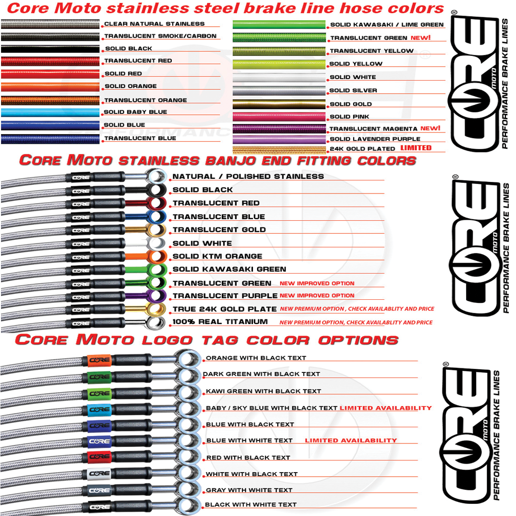 Core Moto Stainless Steel Brake Line Customize Color Chart