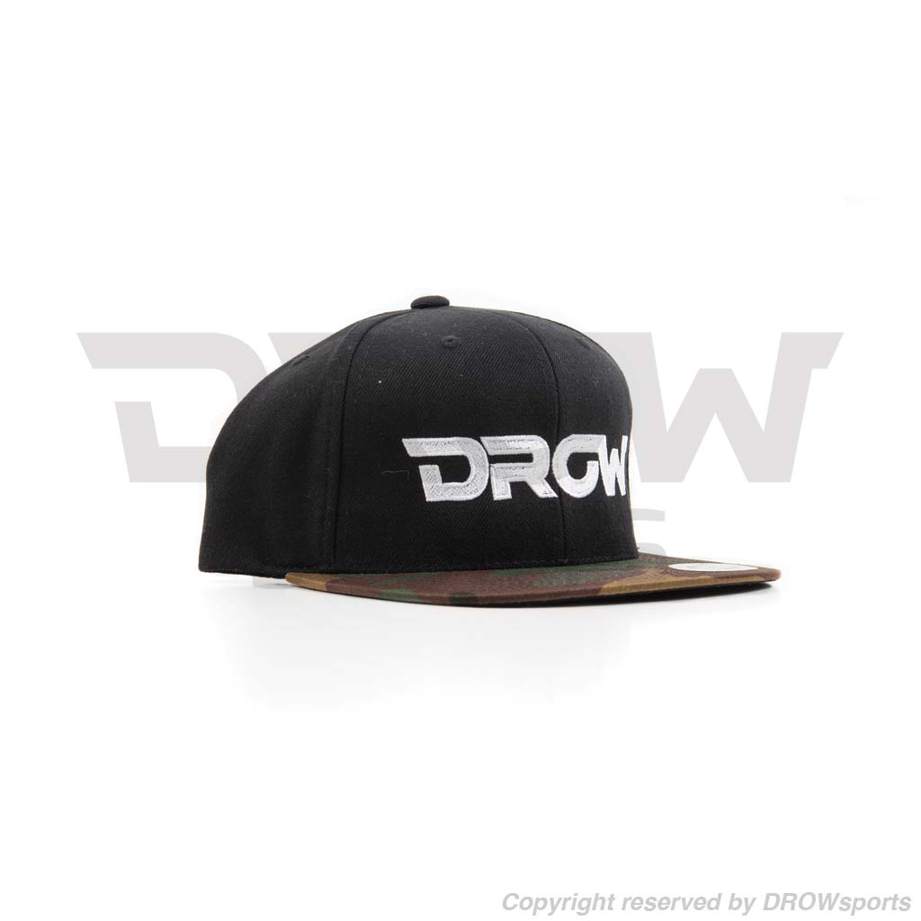 DROWsports Snapback Hat-Black w/ Camo Visor