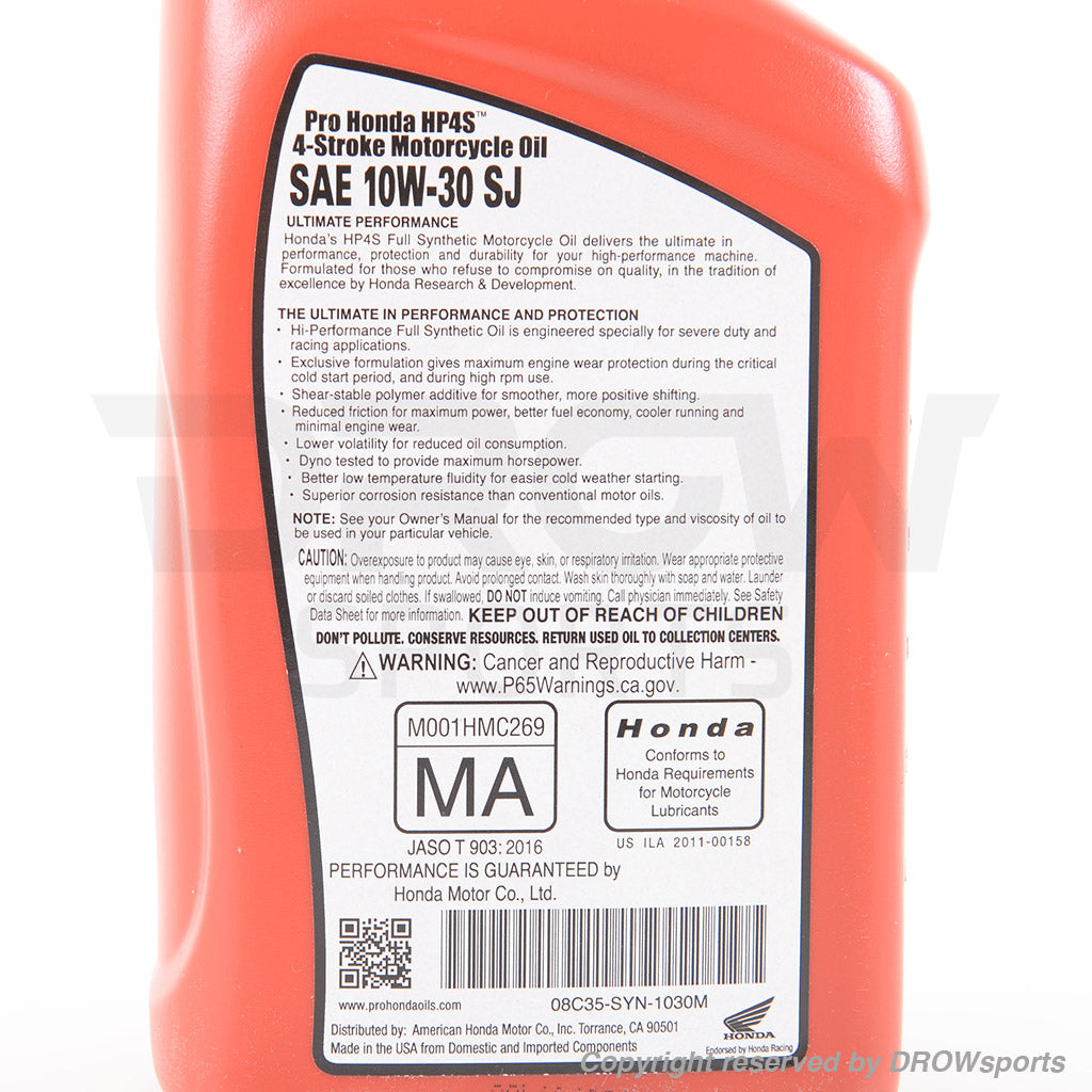 Pro Honda HP4S 4-Stroke Full Synthetic Motor Oil 10W-30 (Red)
